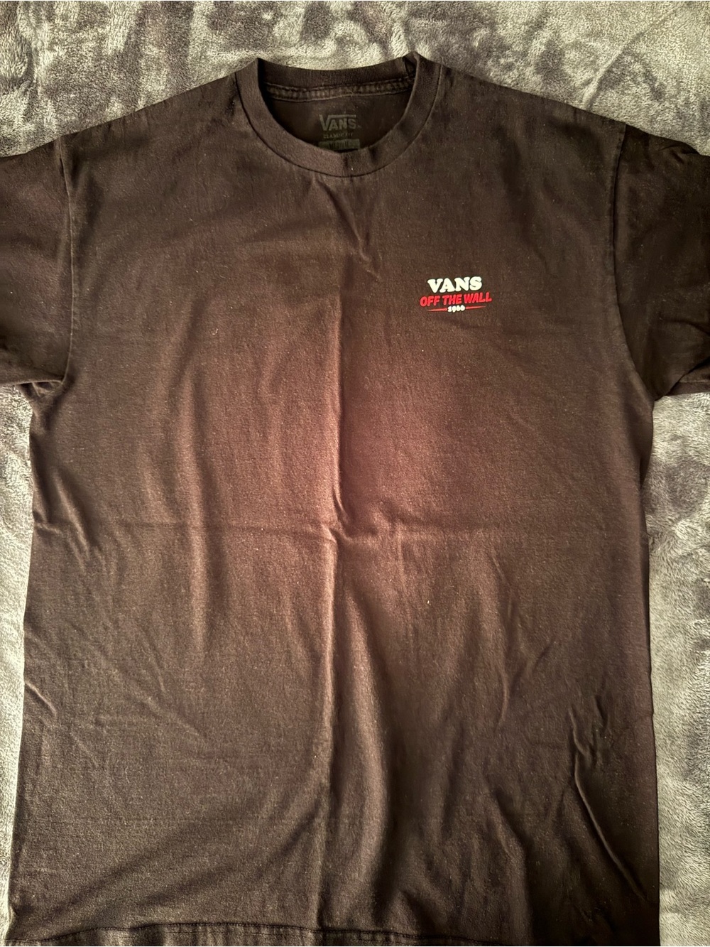 Vans Black Short Sleeve Tee with White and Red Logo